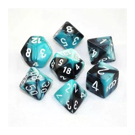 Chessex Gemini Polyhedral 7-Die Set - Black-Shell w/white-26446