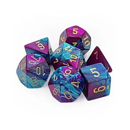 Chessex Gemini Polyhedral 7-Die Set - Purple-Teal w/gold-26449