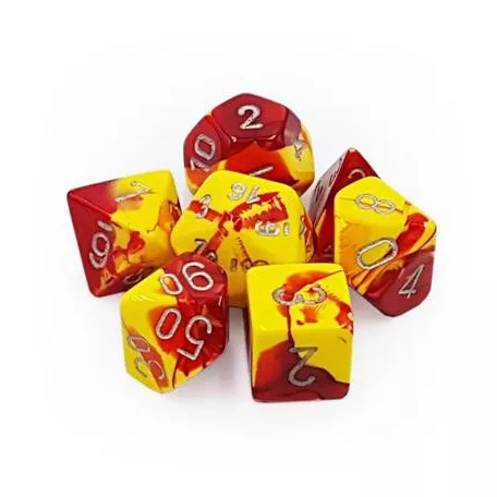 Chessex Gemini Polyhedral 7-Die Set - Red-Yellow w/silver-26450