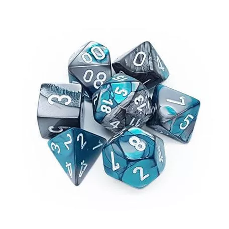 Chessex Gemini Polyhedral 7-Die Set - Steel-Teal w/white-26456