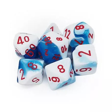 Chessex Gemini Polyhedral 7-Die Set - Astral Blue-White w/red-26457