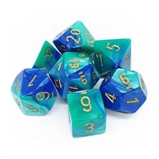 Chessex Gemini Polyhedral 7-Die Set - Blue-Teal w/gold-26459