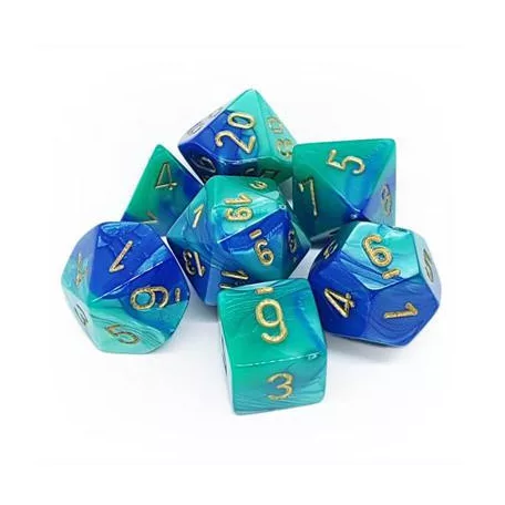 Chessex Gemini Polyhedral 7-Die Set - Blue-Teal w/gold-26459