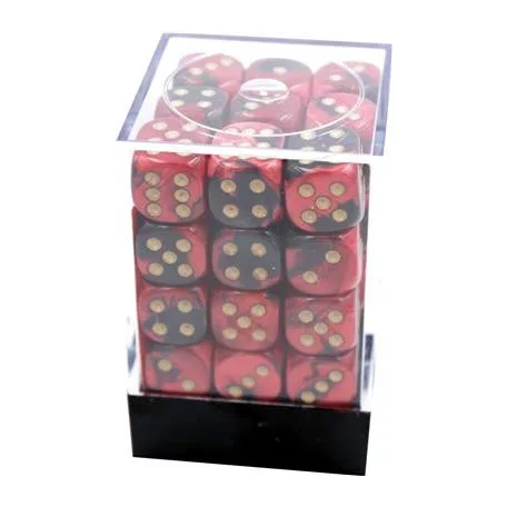 Chessex Gemini 12mm d6 Dice Blocks with pips Dice Blocks (36 Dice) - Black-Red w/gold-26833