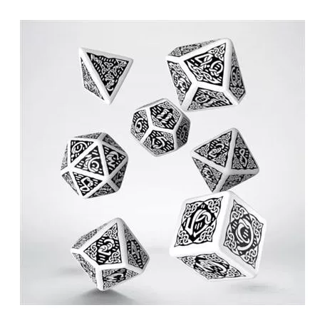 Celtic 3D Revised White & black Dice Set (7)-SCER02