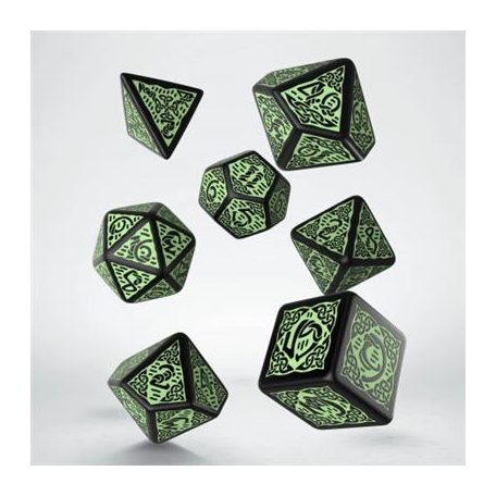 Celtic 3D Revised Black & green Dice Set (7)-SCER05