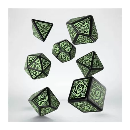 Celtic 3D Revised Black & green Dice Set (7)-SCER05