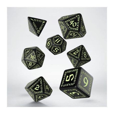 Runic Black & glow-in-the-dark Dice Set (7)-SRUN03
