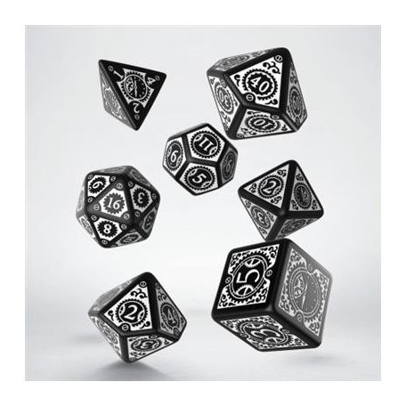 Steampunk Clockwork Black & white Dice Set (7)-SSTC01