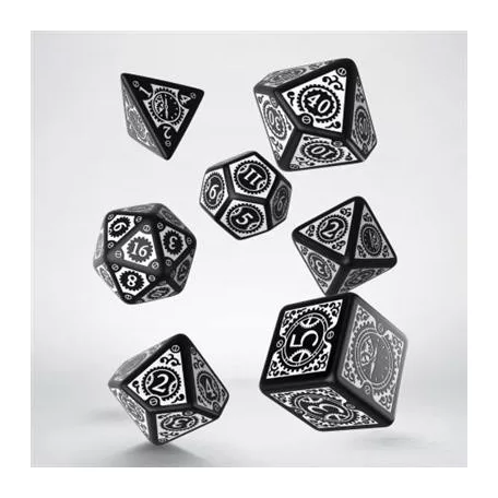 Steampunk Clockwork Black & white Dice Set (7)-SSTC01