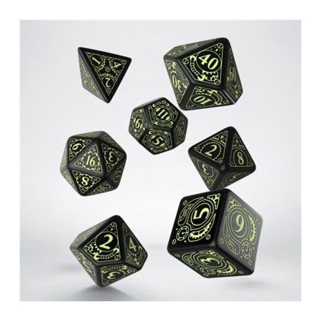 Steampunk Black & glow-in-the-dark Dice Set (7)-SSTE05
