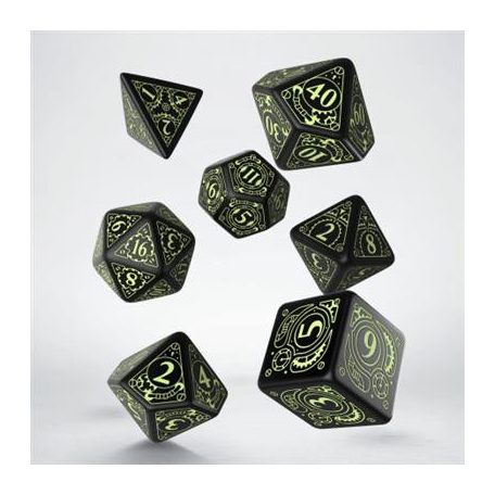 Steampunk Black & glow-in-the-dark Dice Set (7)-SSTE05