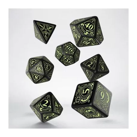 Steampunk Black & glow-in-the-dark Dice Set (7)-SSTE05