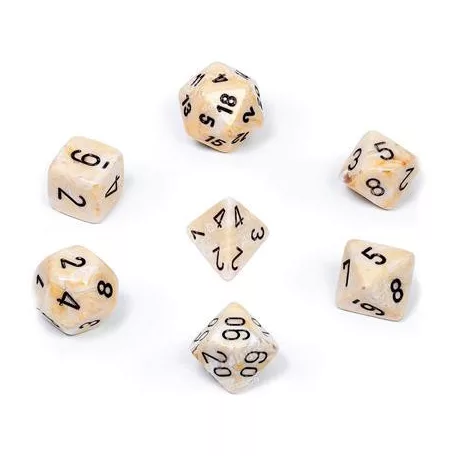 Chessex Marble 7-Die Set - Ivory w/black-27402