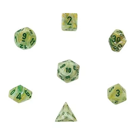 Chessex Marble 7-Die Set - Green w/dark green-27409