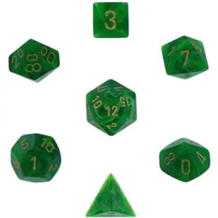 Chessex Vortex 7-Die Set - Green w/gold-27435