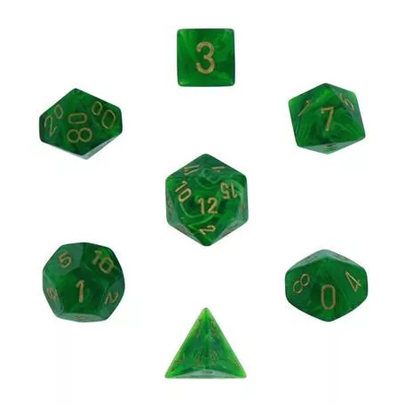 Chessex Vortex 7-Die Set - Green w/gold-27435