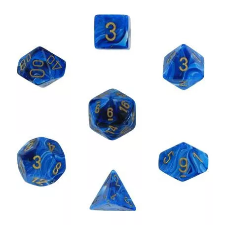 Chessex Vortex 7-Die Set - Blue w/gold-27436