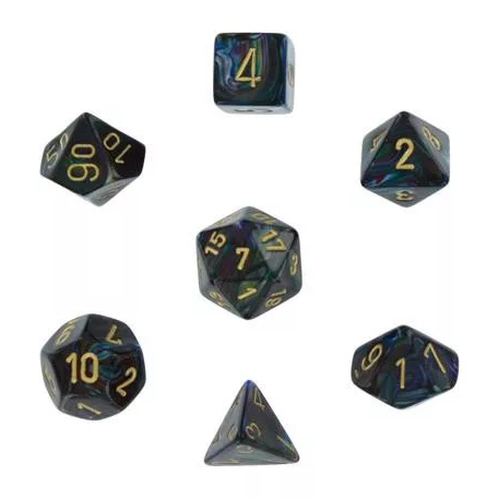 Chessex Lustrous 7-Die Set - Shadow w/gold-27499