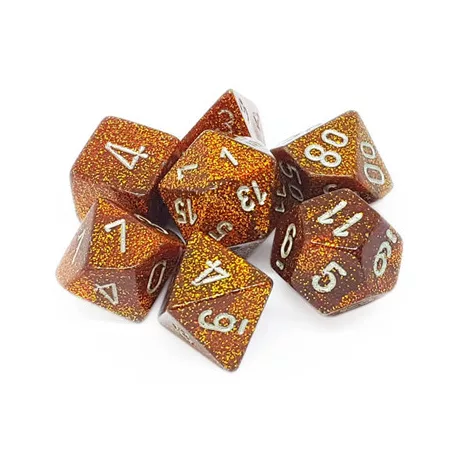 Chessex Glitter Polyhedral 7-Die Set - Gold w/silver-27503