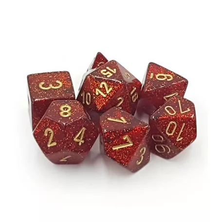 Chessex Glitter Polyhedral 7-Die Set - Ruby w/gold-27504