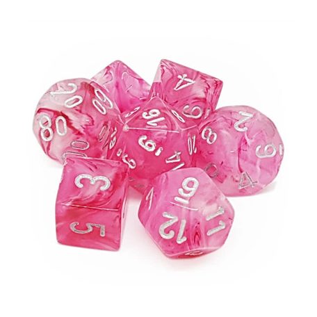 Chessex Ghostly Glow 7-Die Set - Pink w/silver-27524