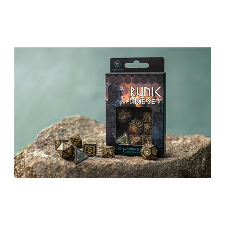Runic Bottle-green & gold Dice Set (7)-SRUN05