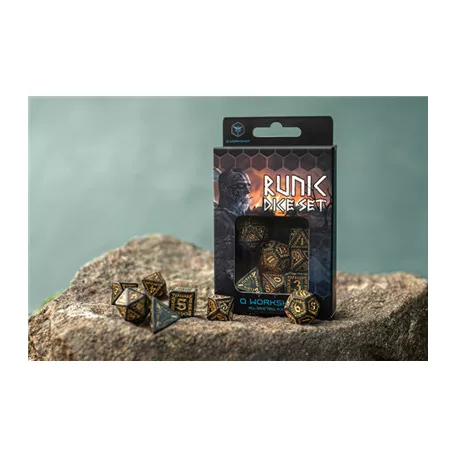 Runic Bottle-green & gold Dice Set (7)-SRUN05