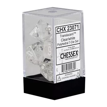Chessex Translucent Polyhedral 7-Die Set - Clear/white-23071