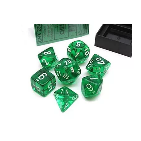 Chessex Translucent Polyhedral 7-Die Set - Green/white-23075