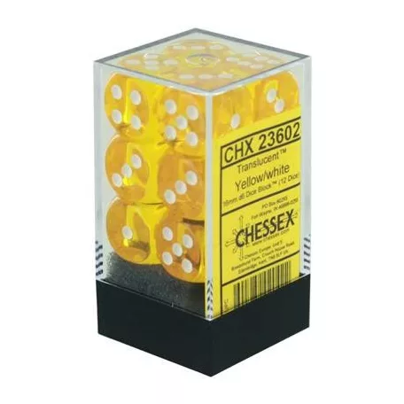 Chessex Translucent 16mm d6 with pips Dice Blocks (12 Dice) - Yellow w/white-23602