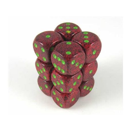 Chessex Speckled 16mm d6 with pips Dice Blocks (12 Dice) - Strawberry-25704