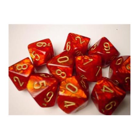 Chessex Ten D10 Sets - Scarab Scarlet w/gold-27214