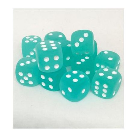 Chessex 16mm d6 with pips Dice Blocks (12 Dice) - Frosted Teal w/white-27605