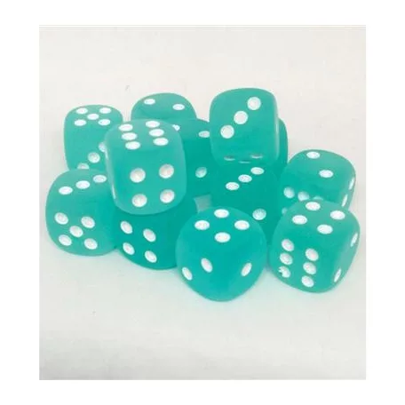 Chessex 16mm d6 with pips Dice Blocks (12 Dice) - Frosted Teal w/white-27605