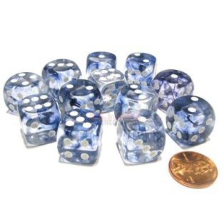 Chessex 16mm d6 with pips Dice Blocks (12 Dice) - Nebula Black w/white-27608