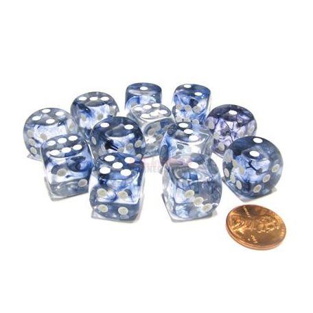 Chessex 16mm d6 with pips Dice Blocks (12 Dice) - Nebula Black w/white-27608