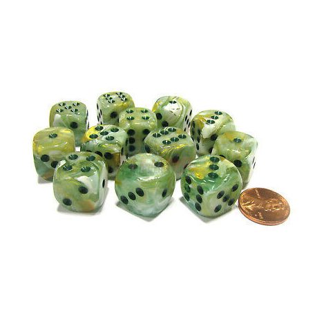 Chessex 16mm d6 with pips Dice Blocks (12 Dice) - Marble Green w/dark green-27609