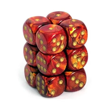 Chessex 16mm d6 with pips Dice Blocks (12 Dice) - Scarab Scarlet w/gold-27614