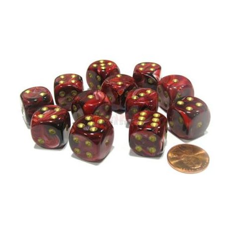 Chessex 16mm d6 with pips Dice Blocks (12 Dice) - Vortex Burgundy w/gold-27634