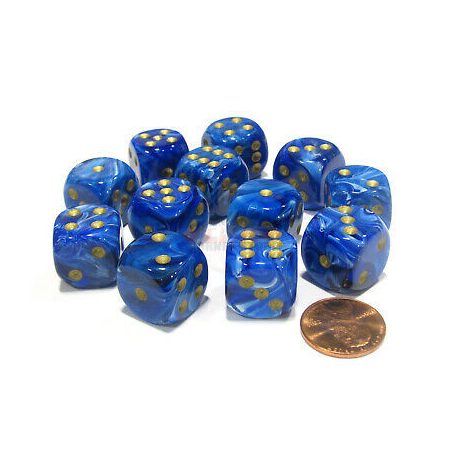 Chessex 16mm d6 with pips Dice Blocks (12 Dice) - Vortex Blue w/gold-27636