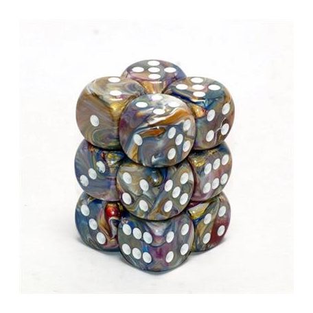 Chessex 16mm d6 with pips Dice Blocks (12 Dice) - Festive Carousel w/white-27640