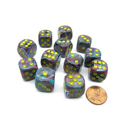 Chessex 16mm d6 with pips Dice Blocks (12 Dice) - Festive Mosaic/yellow-27650