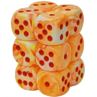 Chessex 16mm d6 with pips Dice Blocks (12 Dice) - Festive Sunburst w/red-27653