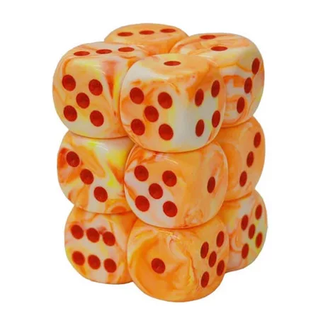 Chessex 16mm d6 with pips Dice Blocks (12 Dice) - Festive Sunburst w/red-27653