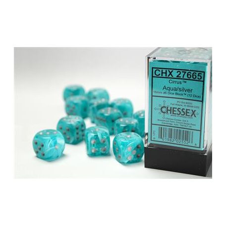 Chessex 16mm d6 with pips Dice Blocks (12 Dice) - Cirrus Aqua w/silver-27665