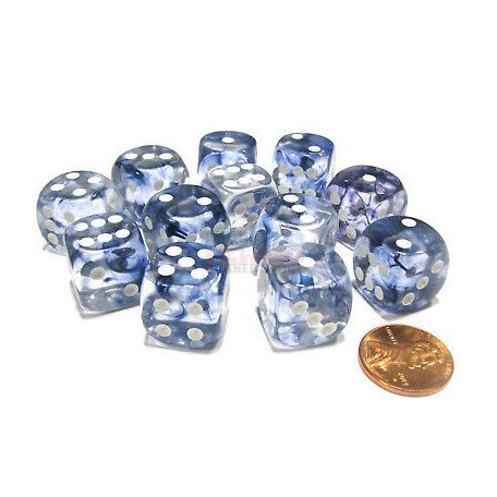 Chessex 16mm d6 with pips Dice Blocks (12 Dice) - Nebula Dark Blue w/white-27666