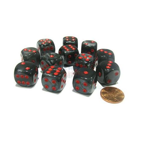 Chessex 16mm d6 with pips Dice Blocks (12 Dice) - Velvet Black w/red-27678