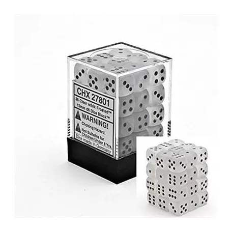 Chessex Signature 12mm d6 with pips Dice Blocks (36 Dice) - Frosted Clear w/black-27801