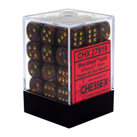 Chessex Signature 12mm d6 with pips Dice Blocks (36 Dice) - Scarab Blue Blood w/gold-27819